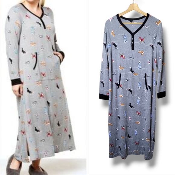 Cuddl Duds Other - Cuddl Duds Dog Print Sleep Shirt Loungewear Pocket Henley Size M Comfort Code